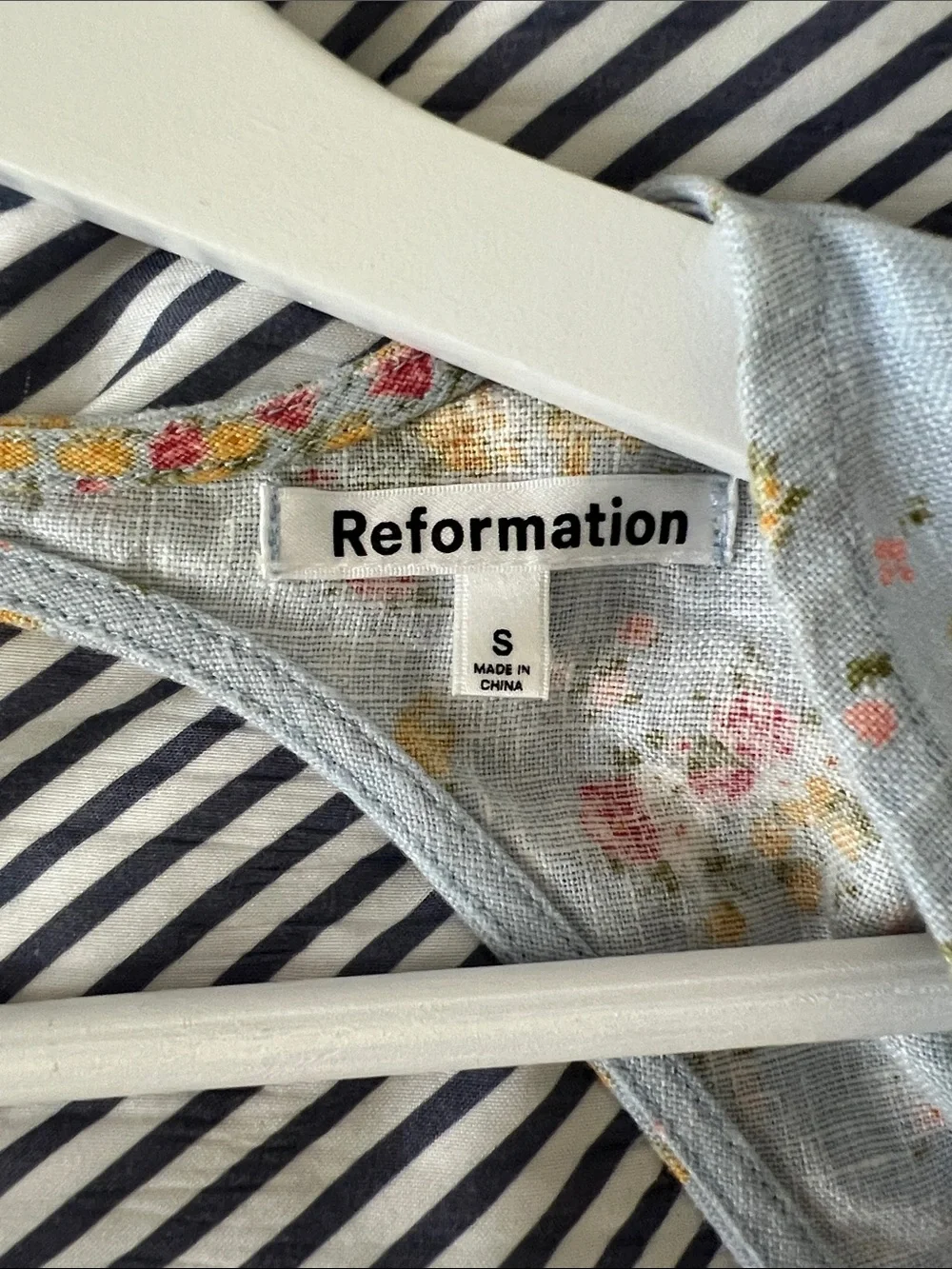 Reformation Powder Blue Floral Wrap Crop Blouse